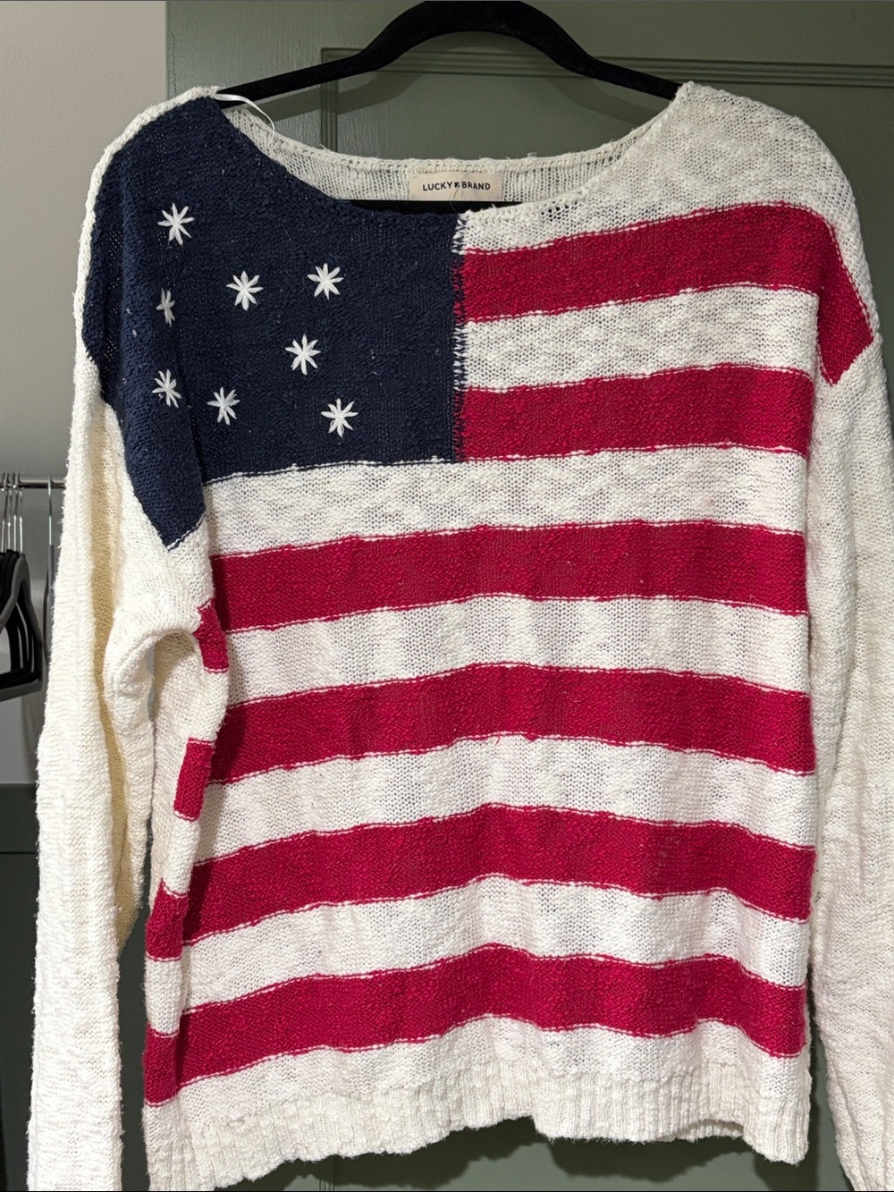 Lucky Brand Red, White & Blue Flag Knit Crewneck Sweater